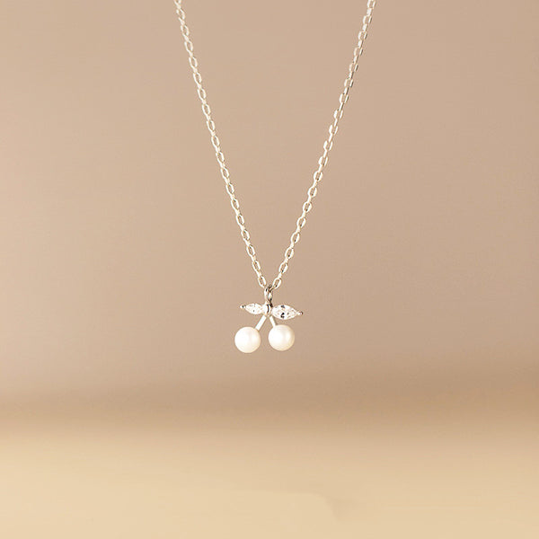 Dainty Pearl Cherry Fruit Charm Necklace
