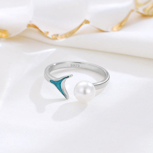 Blue Fish Tail Pearl Ring