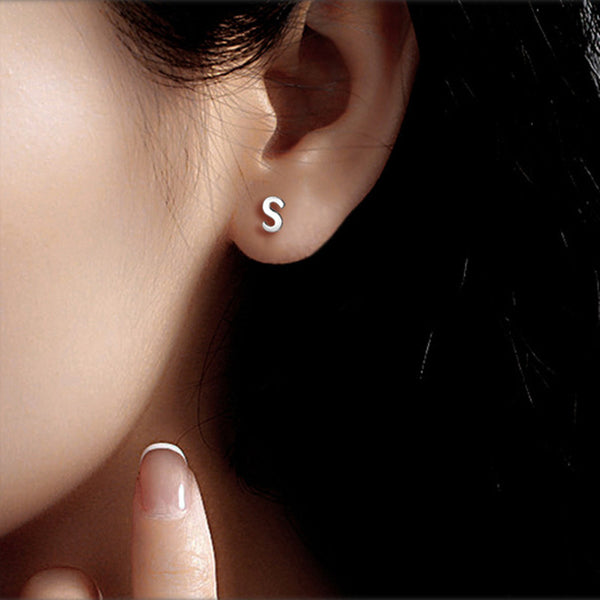 Silver Initial Letter Stud Earrings