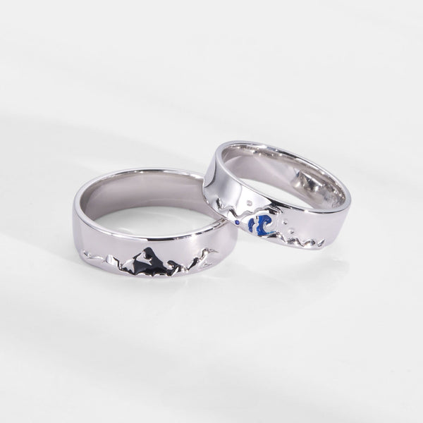 Mountain Ocean Matching Couple Ring