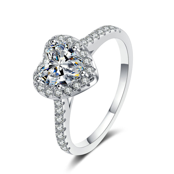 Heart Moissanite Halo Engagement Ring