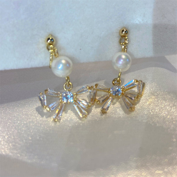 Pearl Bow Dangle Drop Earrings
