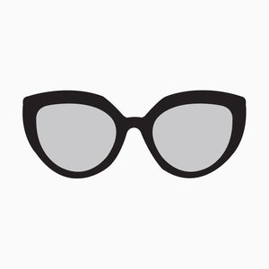 Black cat-eye sunglasses with reflective lenses on a white background