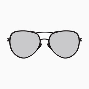 Aviator sunglasses with reflective lenses on a white background