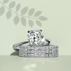 Set of diamond rings on a light green background