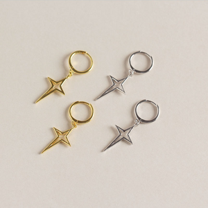Minimalist North Star Drop Hoop Earrings