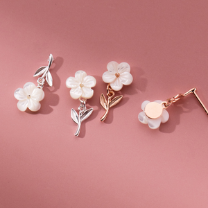 Dainty Silver Flower Drop Stud Earrings