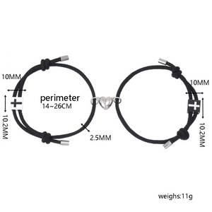 Magnetic Heart Cross Couple Rope Bracelet