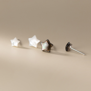 Black White Mother of Pearl Star Stud Earrings