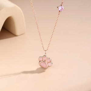 Pink Rose Quartz Cat Paw Charm Necklace