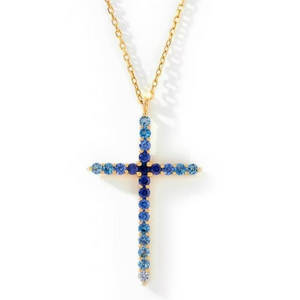Blue Stone Cross Pendant Necklace