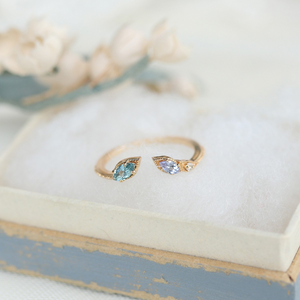 Blue Tree Leaf Stacking Bypass Ring