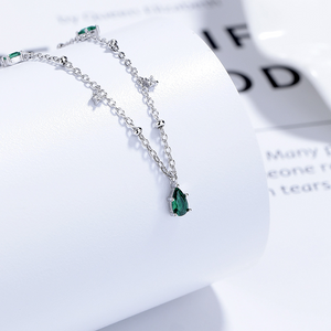 Dainty Green Teardrop Station Necklace