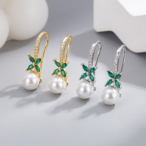 Pearl Bow Dangle Hook Earrings