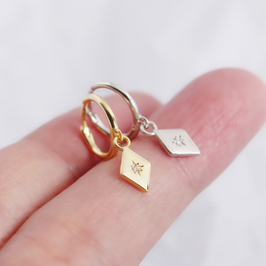 Dainty Star Charm Drop Hoop Earrings