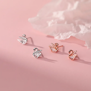 Dainty Tiny Small Swan Bird Stud Earrings