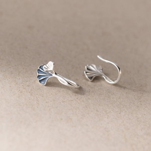 Dainty Silver Ginkgo Leaf Hook Earrings