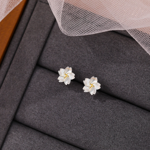 Silver Cherry Blossom Flower Stud Earrings