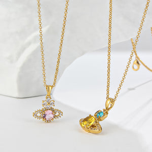 Planet Saturn Charm Double Chain Necklace