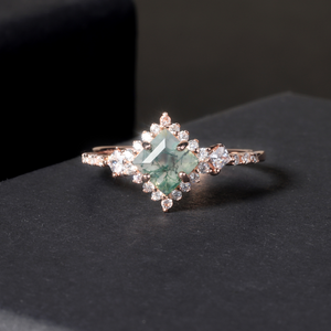 Moss Agate Stacking Thin Band Statement Ring