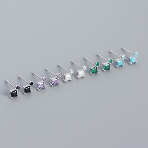 Square Color Gemstone Stud Earrings