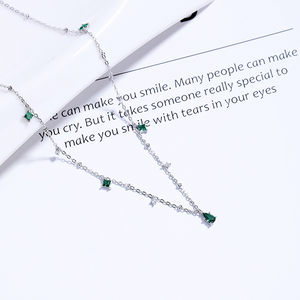 Dainty Green Teardrop Station Necklace