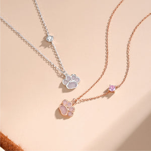 Pink Rose Quartz Cat Paw Charm Necklace