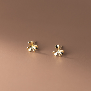 Tiny Small Three Leaf Clover Stud Earrings