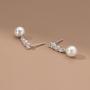 Dainty Silver Pearl Drop Earrings