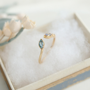 Blue Tree Leaf Stacking Bypass Ring