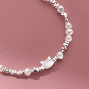 Cute Cat Pearl Charm Bead Stacking Bracelet