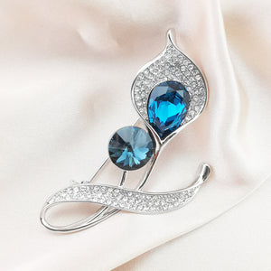 Blue Crystal Calla Lily Flower Pin Brooch