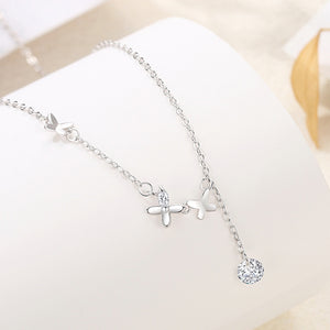 Dainty Silver Butterfly Charm Drop Necklace