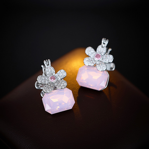 Blue Flower Dangle Huggie Earrings