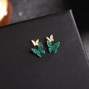 Dainty Green Butterfly Stud Earrings