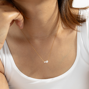 Gold Double Pearl Charm Necklace