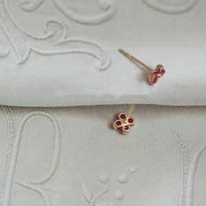 Tiny Small Red Four Leaf Clover Stud Earrings