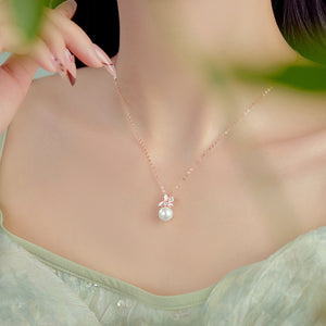 Pink Flower Pearl Charm Necklace