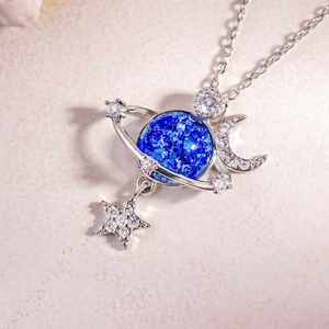 Blue Planet Saturn Moon Star Charm Necklace