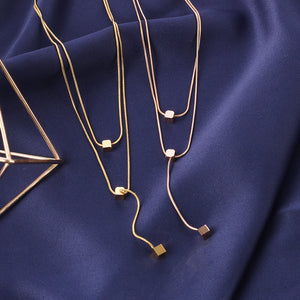 Square Charm Double Chain Necklace