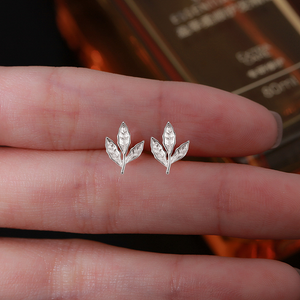 Dainty Tiny Silver Leaf Stud Earrings