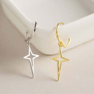 Minimalist North Star Drop Hoop Earrings