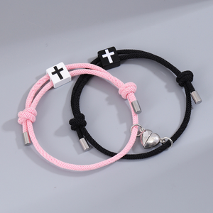 Magnetic Heart Cross Couple Rope Bracelet