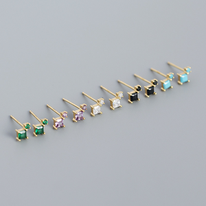 Square Color Gemstone Stud Earrings