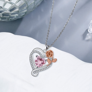 Pink Heart Rose Flower Pendent Necklace