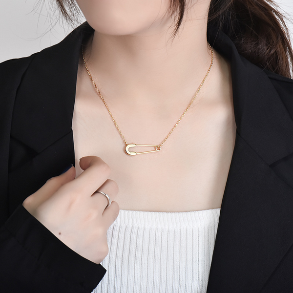 Minimalist Safety Pin Charm Necklace
