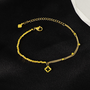 Four Leaf Clover Bead Double Chain Bracelet