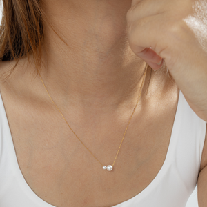 Gold Double Pearl Charm Necklace