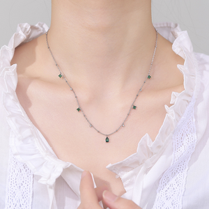 Dainty Green Teardrop Station Necklace