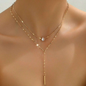 Bar Double Layering Drop Necklace